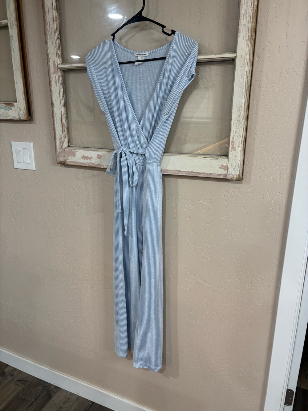 Light Blue Striped Wrap Jumpsuit